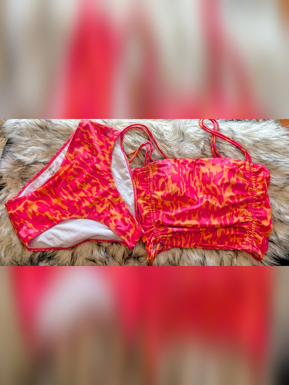 Vibrant Pink & Orange Two-Piece Bikini Set Size Large